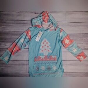 Sunshine Swing Kids Girls Size 4 Blue Christmas Tree Hoodie Long Sleeve Pocket